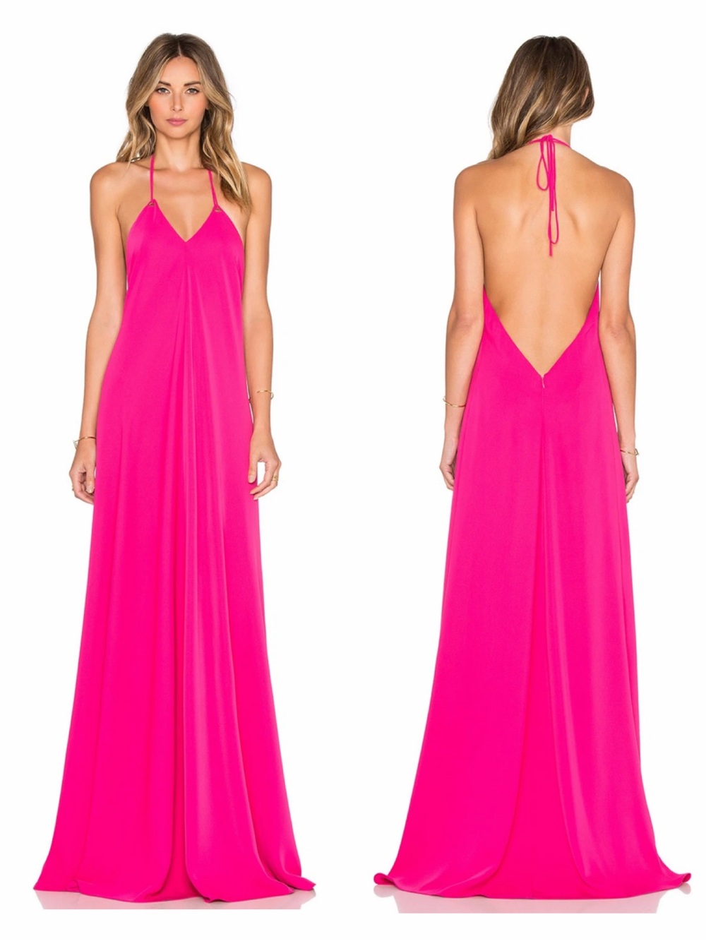 Jill Jill Stuart Halter Crepe Gown Open back Peony Pink